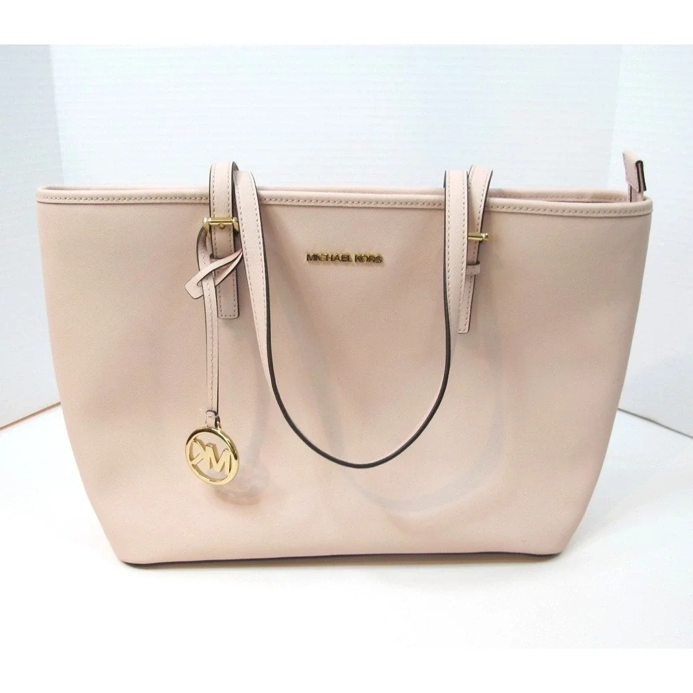 Michael Kors Medium Jet Set Saffiano Leather Top-Zip Multifunction Tote Handbag